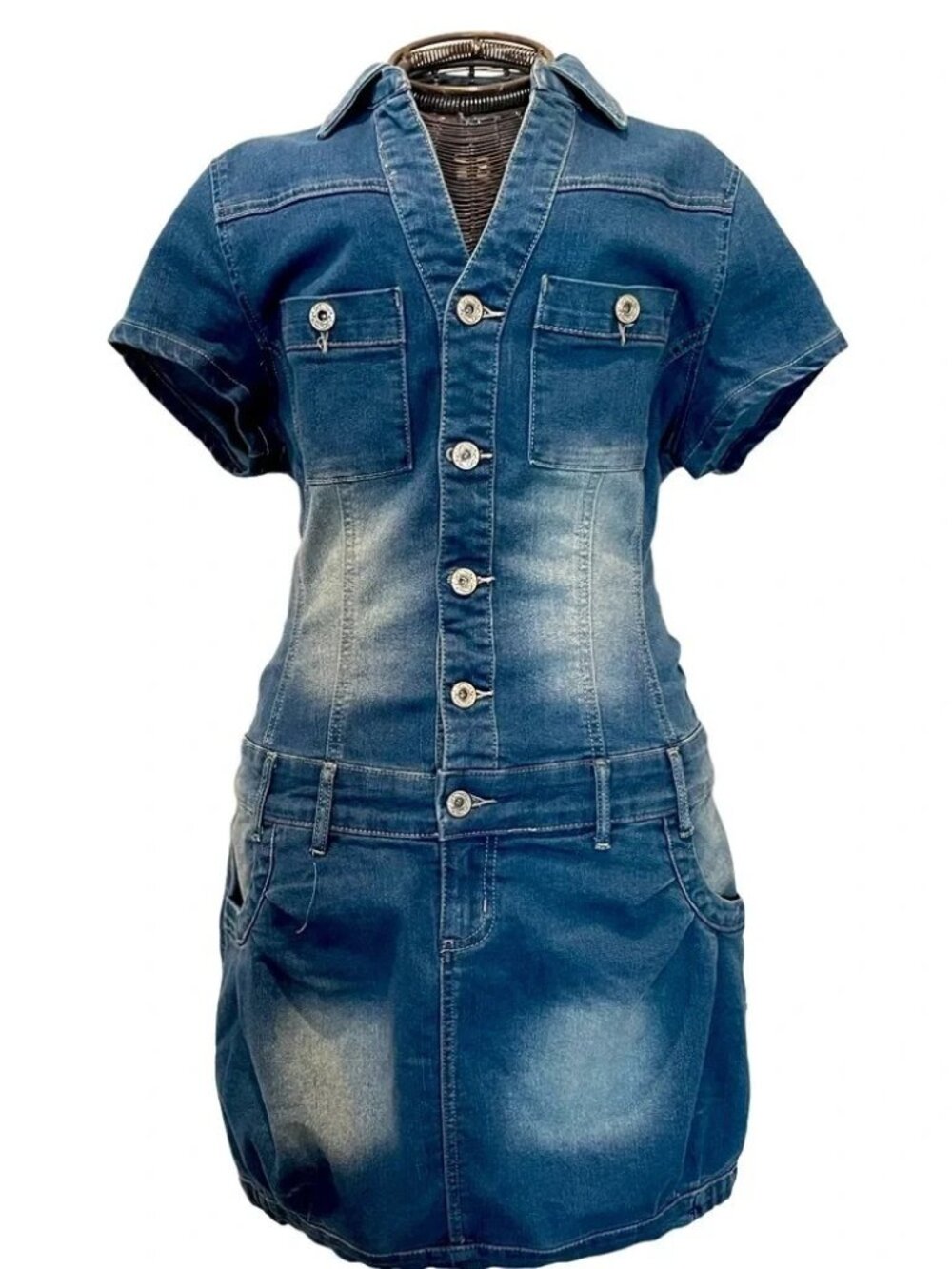 Venus Denim Dress, Button Up Bubble Hem